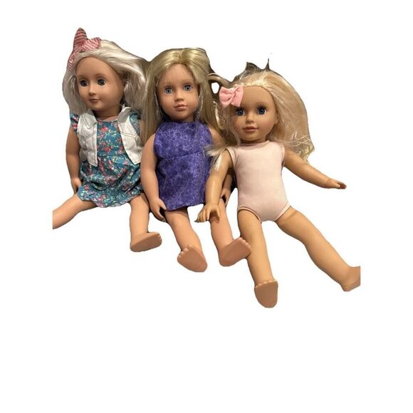 Lot 3 x Our Generation Battat Vinyl & Soft Body Dolls Blonde Blue Eyes 18" - Picture 2 of 8
